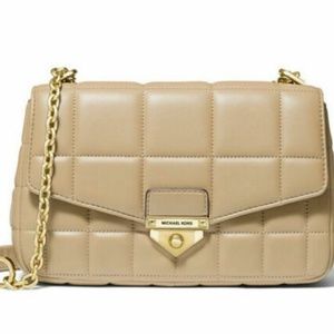 Michael Kors Soho Chain Quilted Leather Camel/Gold Shoulder Bag Original pkg